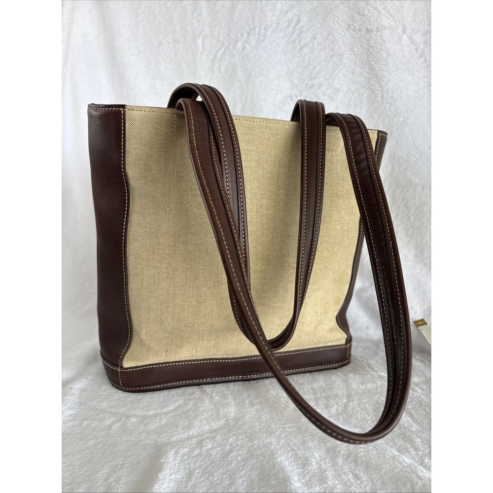 Vintage COACH Bleecker Linen Tote Bag Brown Leather 6122 90s USA - Picture 8 of 15